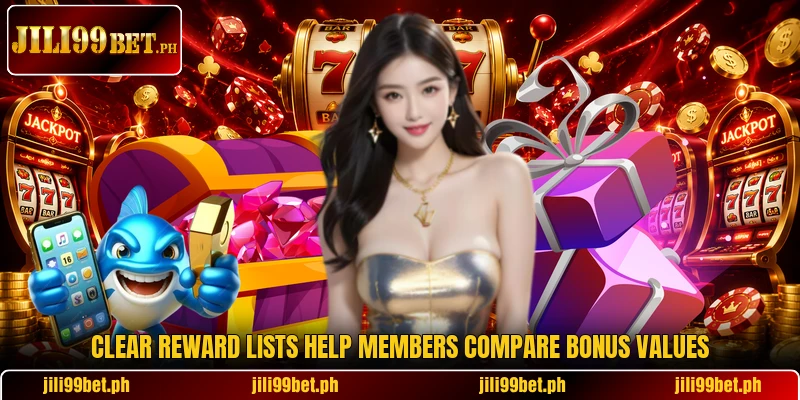 Clear reward lists help members compare bonus values